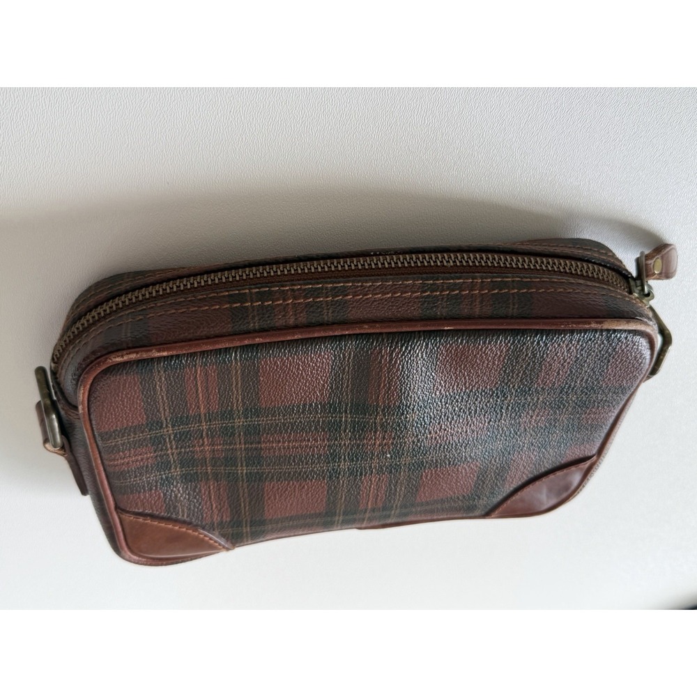 Vintage Polo Ralph Lauren Tartan Plaid Crossbody Bag Leather Trim No Strap - Picture 4 of 16